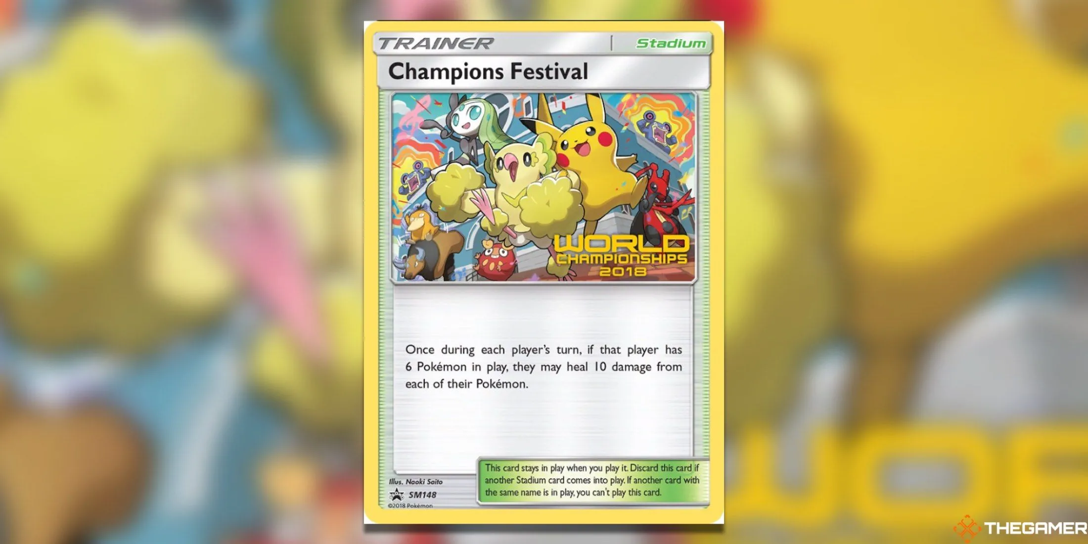 Thẻ bài promo Champions Festival SM148 World Championships 2018 với Pikachu và Oricorio