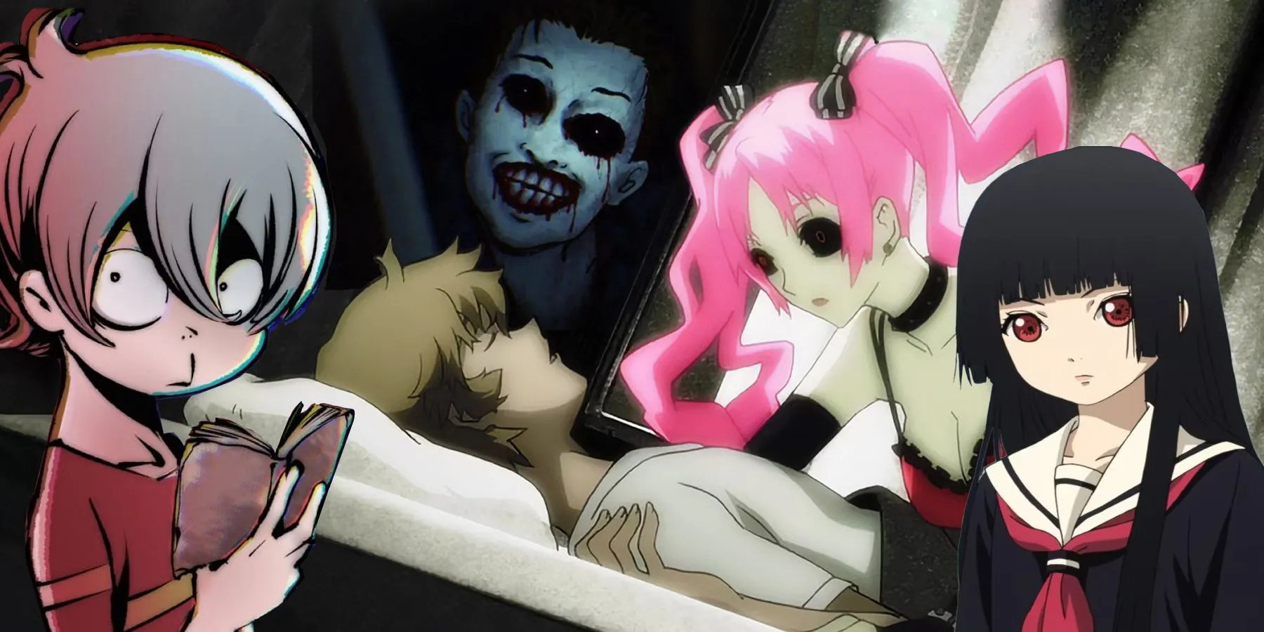 Tổng hợp các cảnh phim từ nhiều anime kinh dị và tâm lý nổi tiếng, thể hiện những áp lực tinh thần và nỗi sợ hãi tột độ