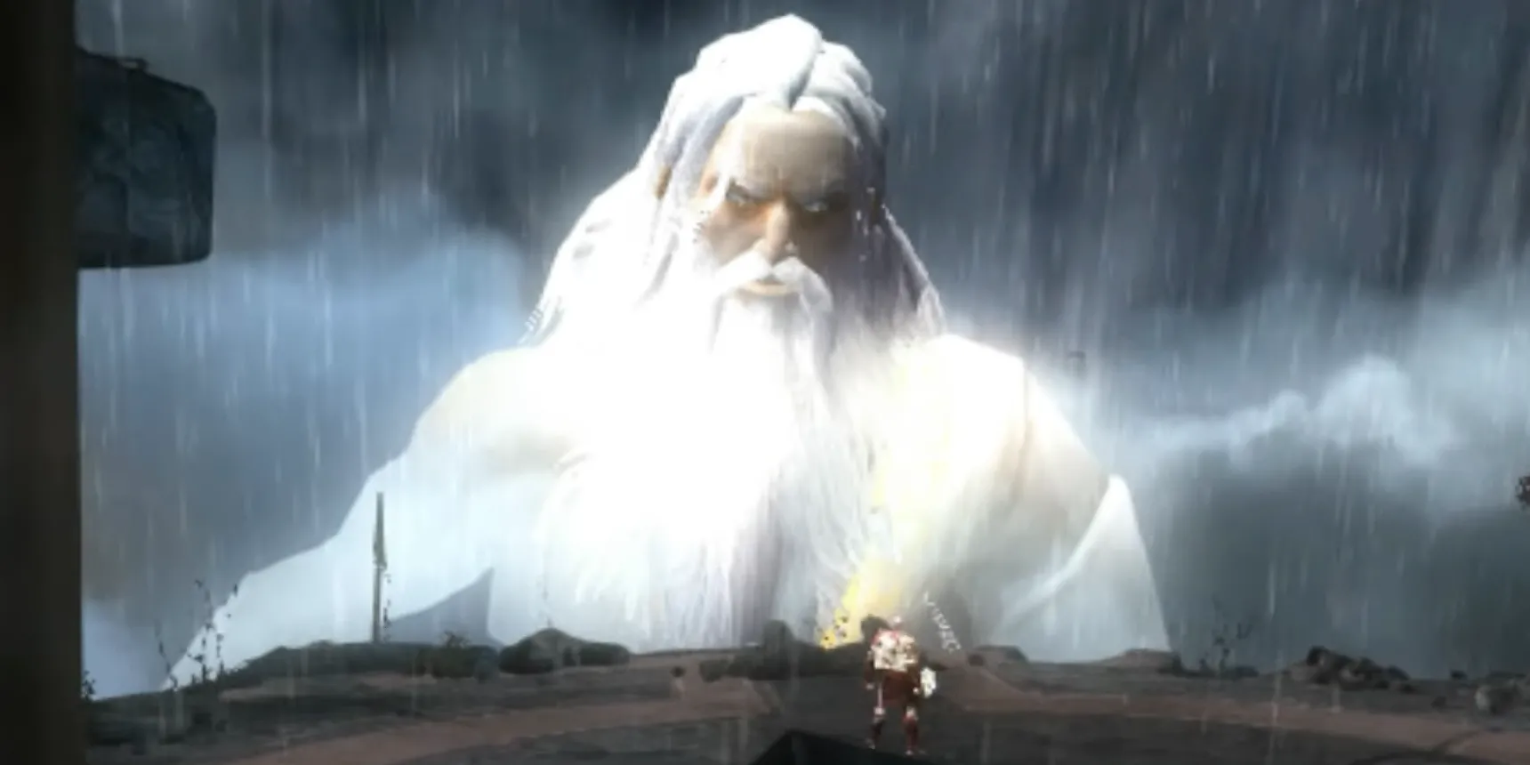 Trùm cuối thần Zeus, vua của đỉnh Olympus, trong game hành động God of War 2 trên PS2