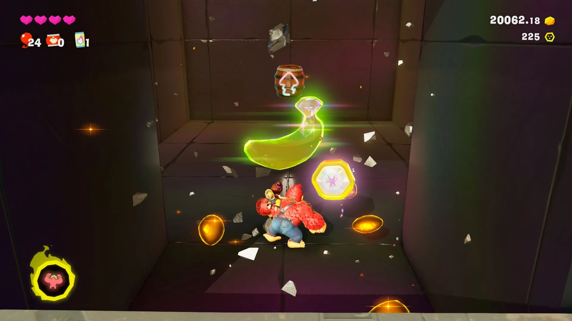 Vị trí Banandium Gem thứ nhất trong màn Stompy Ascent của Donkey Kong Bananza