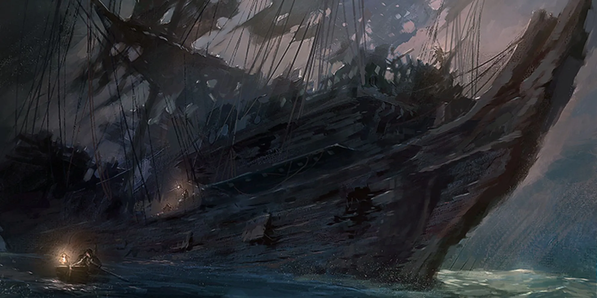 Xác tàu ma trôi trên đại dương trong cuộc phiêu lưu Salvage Operation từ Ghosts of Saltmarsh D&amp;D