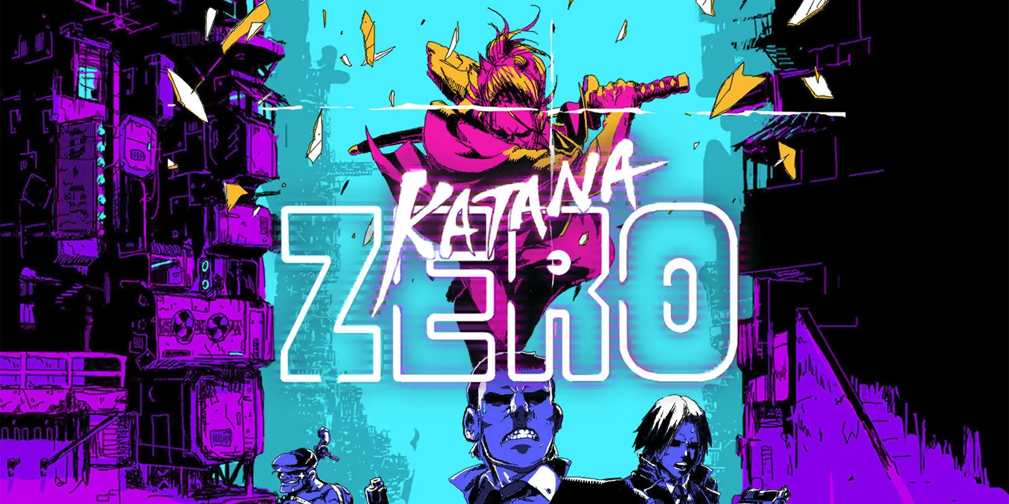 Zero tấn công nhóm kẻ địch bằng thanh kiếm của mình trong game Katana Zero.